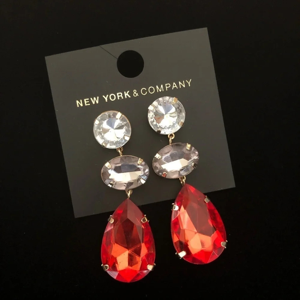 NWT New York & Company Geo Drop Earrings Red Party